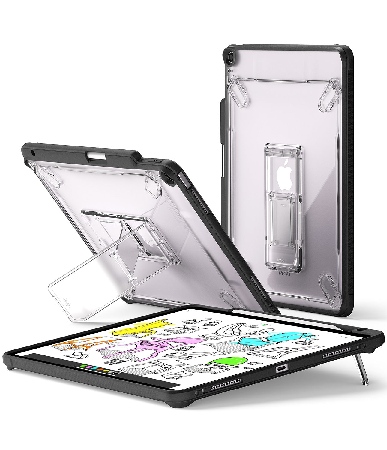 Ringke Fusion Sketch Stand Black Case for iPad Air 13 inch (M3/M2), shown in the ergonomic Tilt Stand mode for drawing.