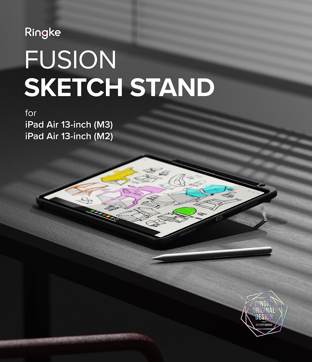 iPad Air 13" (M3/M2) Fusion Sketch Stand Black Case by Ringke