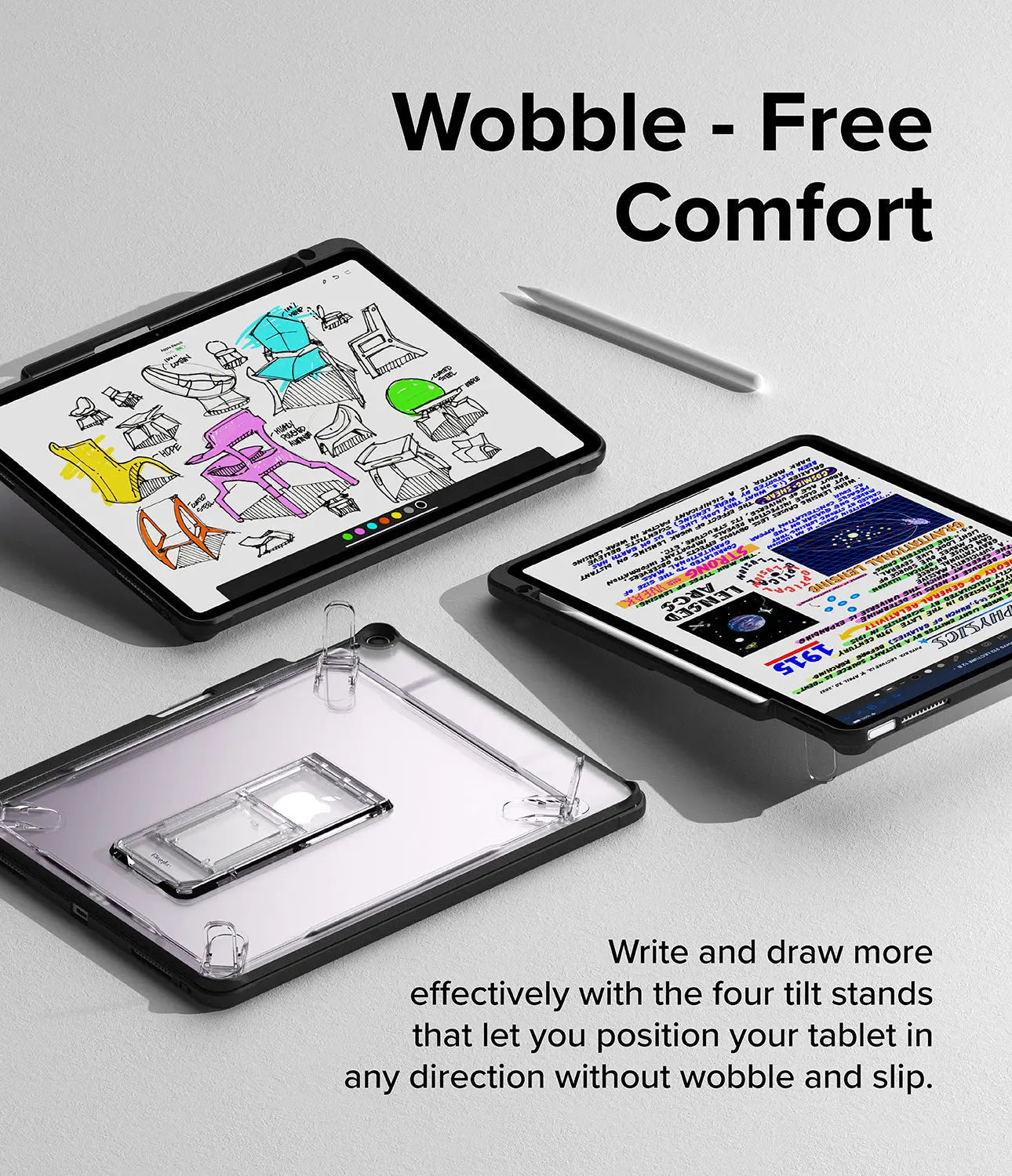 Tablet cases with four tilt stands on a light gray background