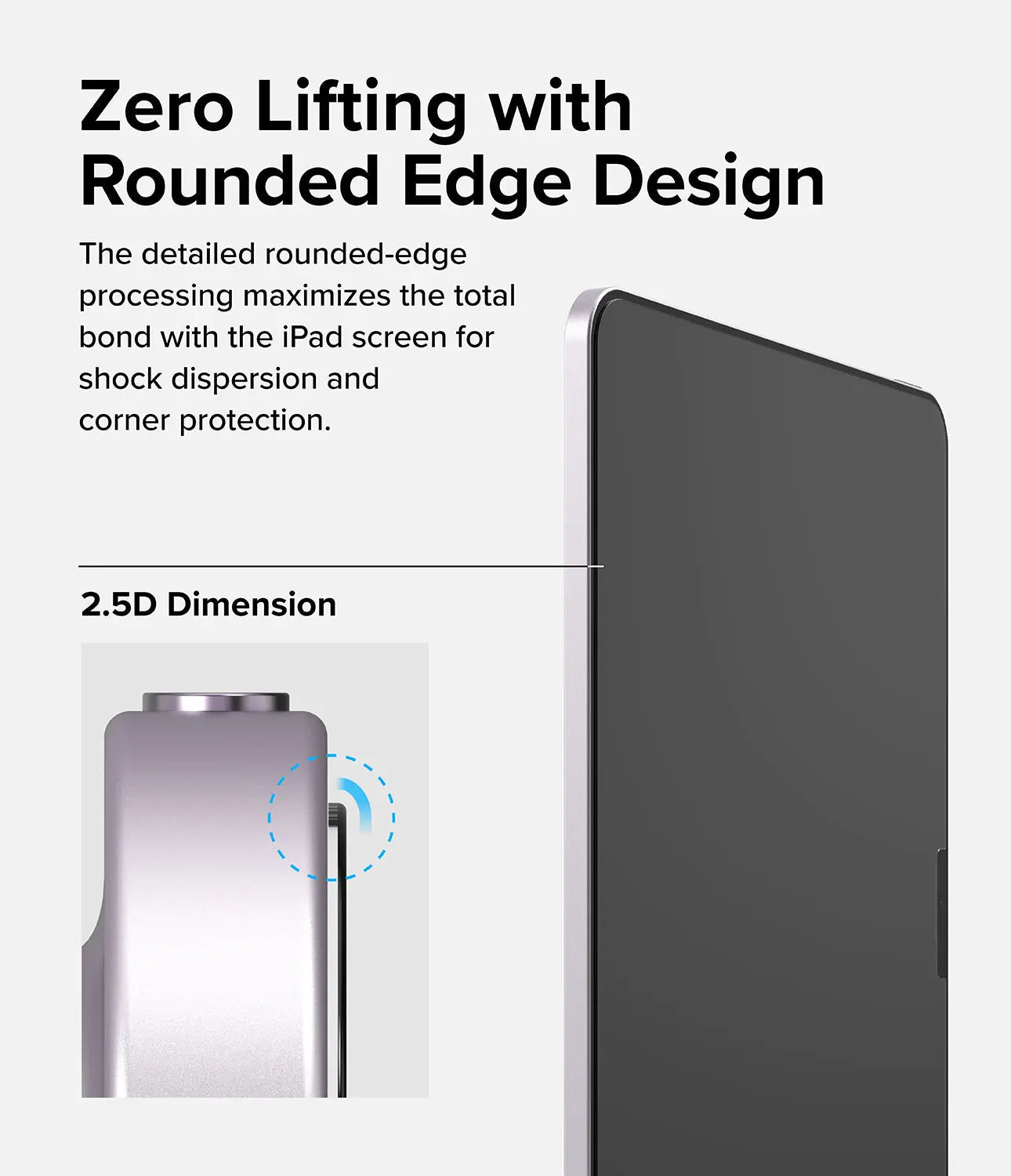 Close-up view of the Ringke tempered glass applied to an iPad Air 11" screen, showing its high-definition clarity.