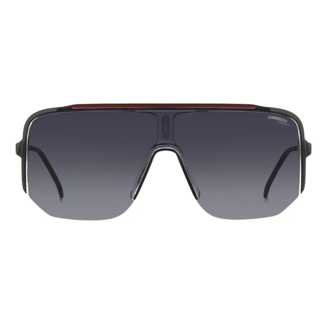 Carrera 1060/S unisex shield Sunglasses with a black frame and gradient lenses on a white background