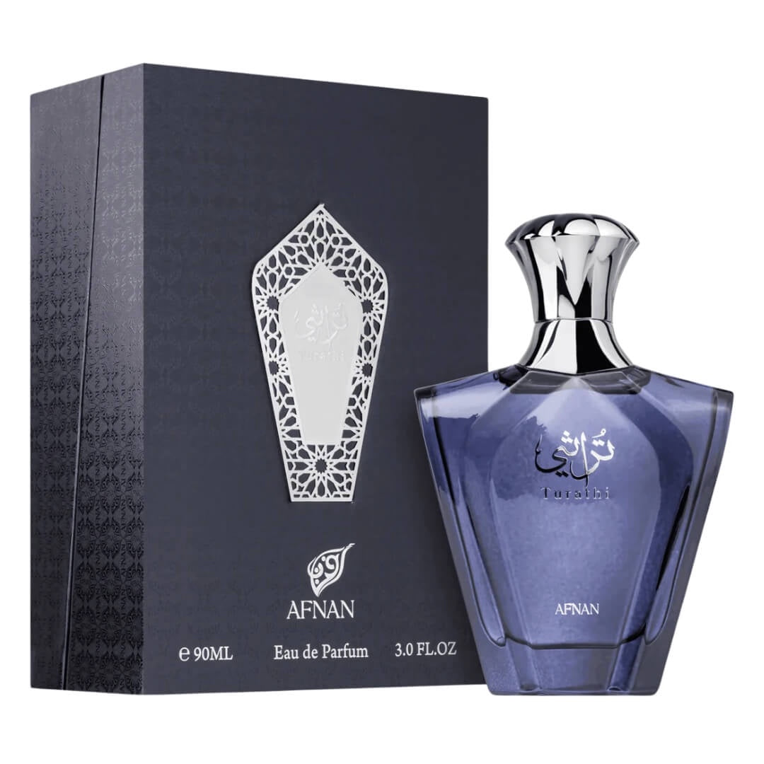 Afnan Turathi Blue EDP 90ml – fresh aquatic fragrance for men with citrus, amber, and woody notes in New Zealand.