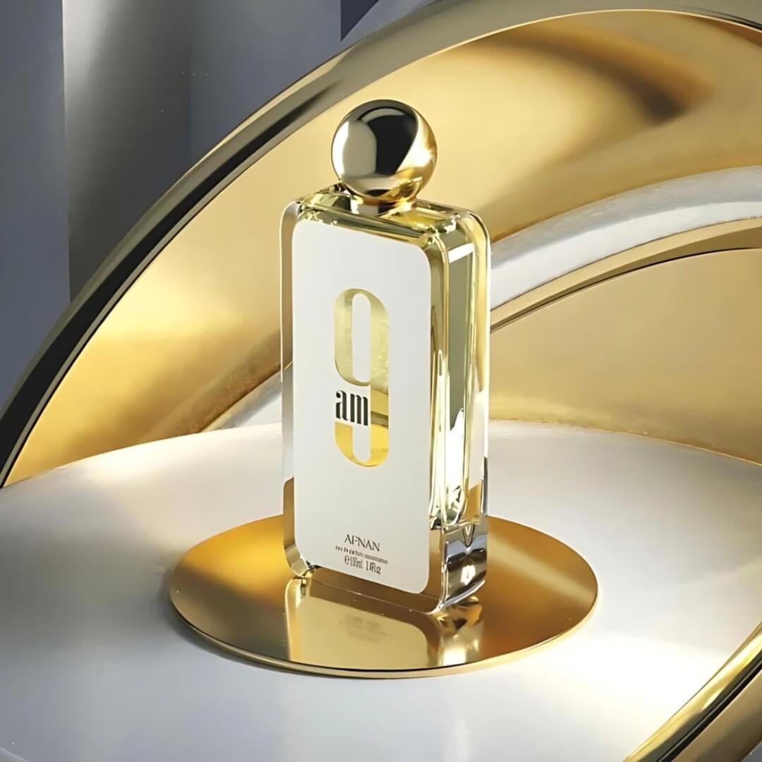 Afnan 9 AM EDP 100ml – fresh and vibrant fragrance for women featuring citrus, florals, and musk in a Luxurious Bottle.