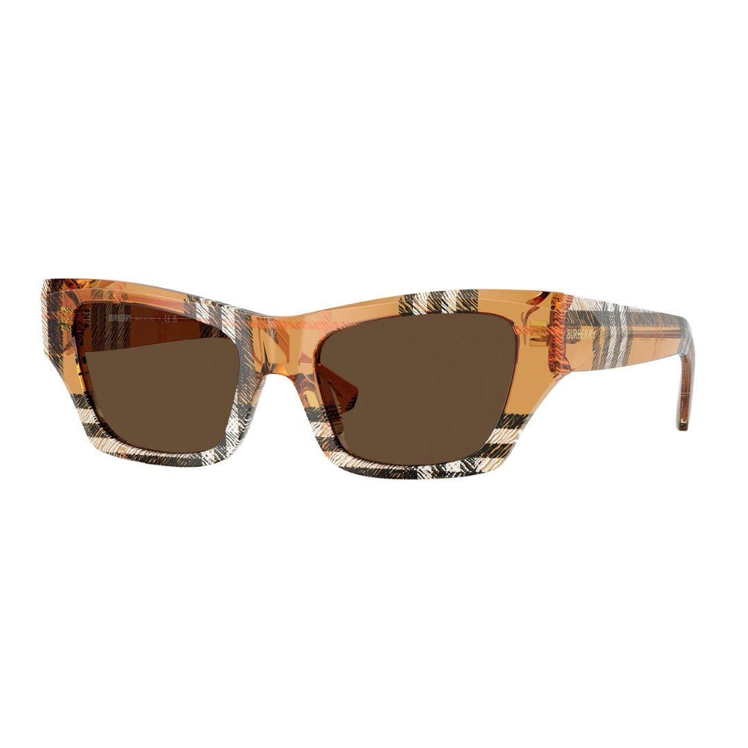 Angled View: Burberry BE4441U 414673 Women’s Sunglasses - Elegant Cat Eye Design, Luxury Acetate Frame