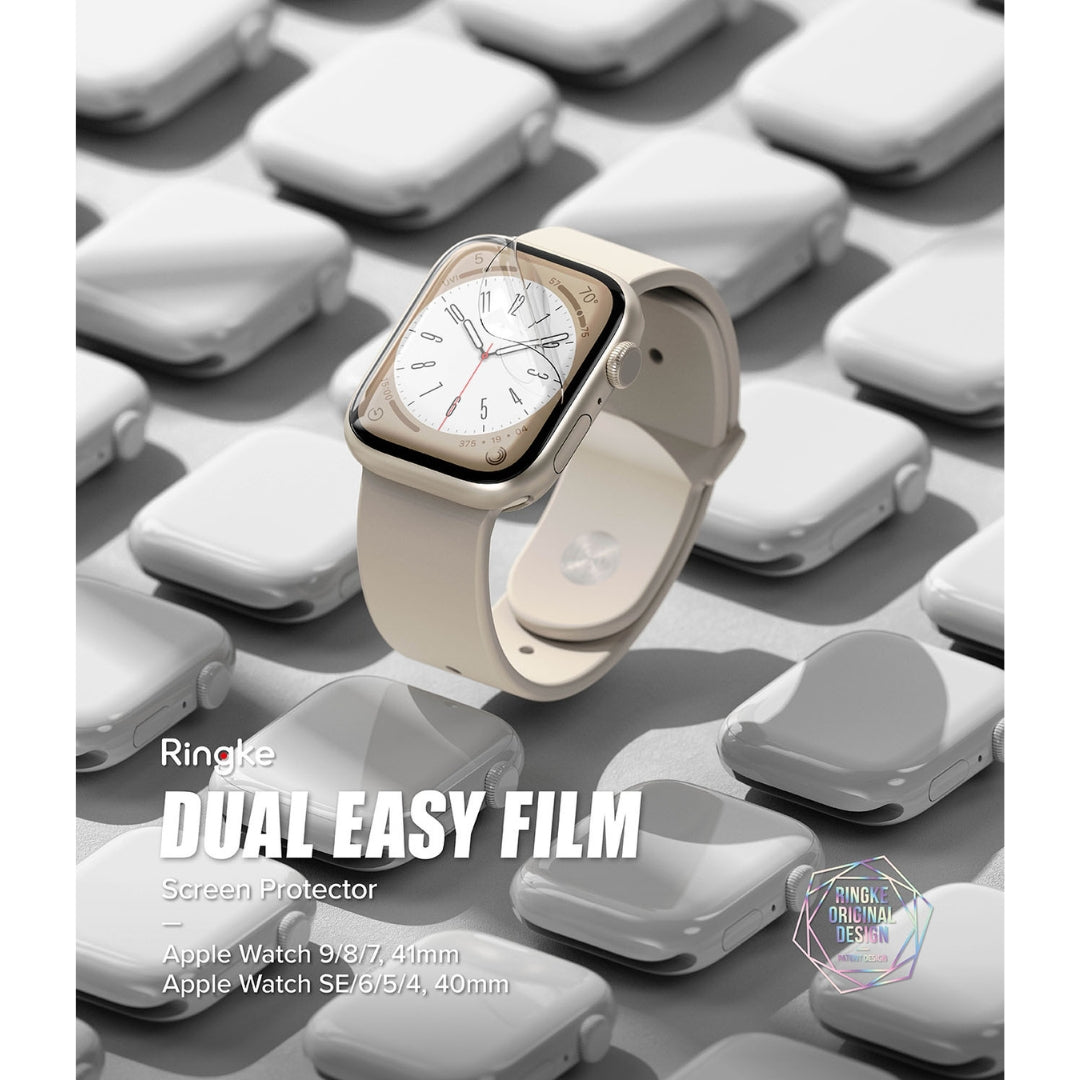 Ringke Dual Easy Film Screen Protector is compatible with the Apple Watch 9 41mm, offering effortless installation and reliable protection.