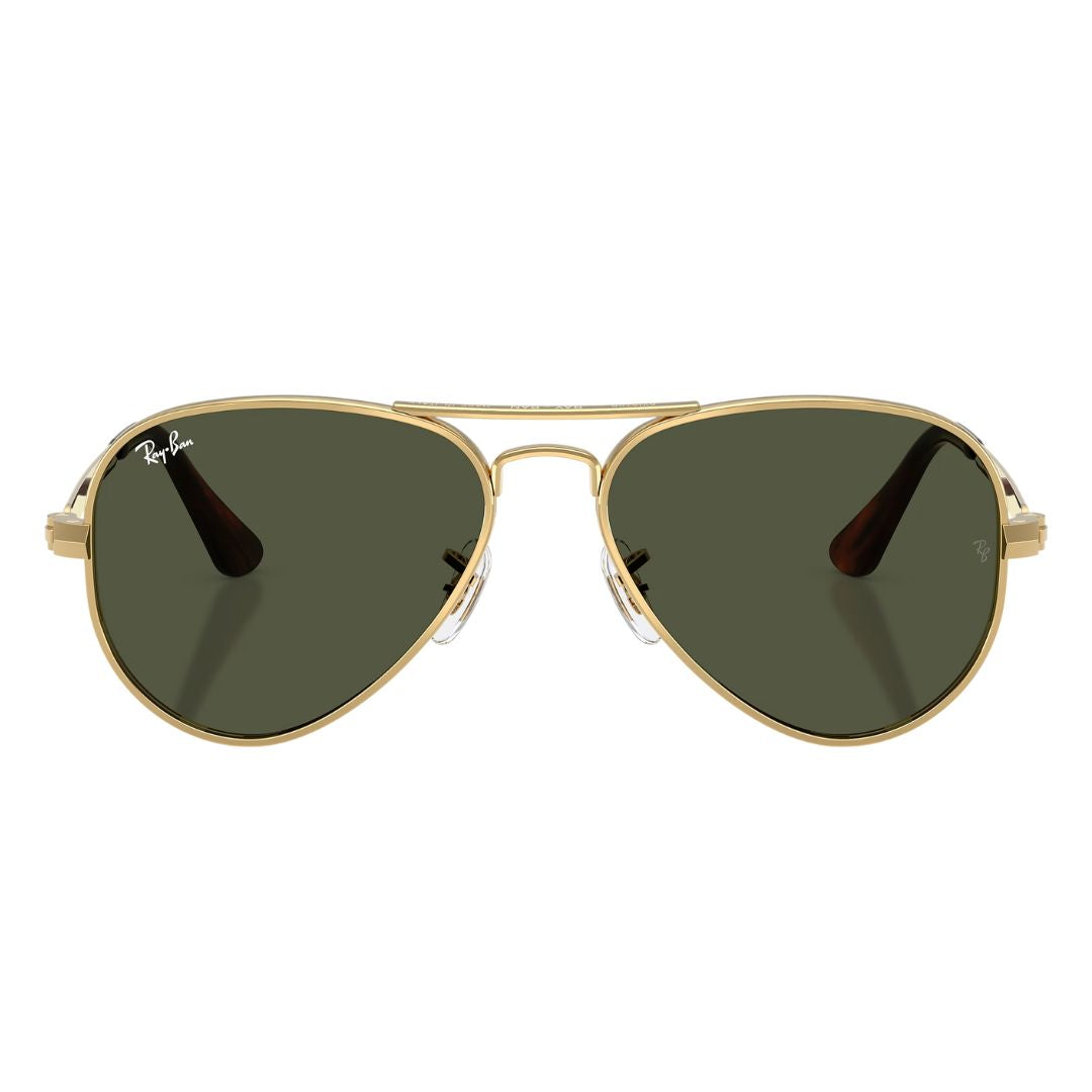 Front view of Ray-Ban Aviator Max RB3925 001/31 featuring bold gold double bridge and green lenses - Gadgets Online NZ