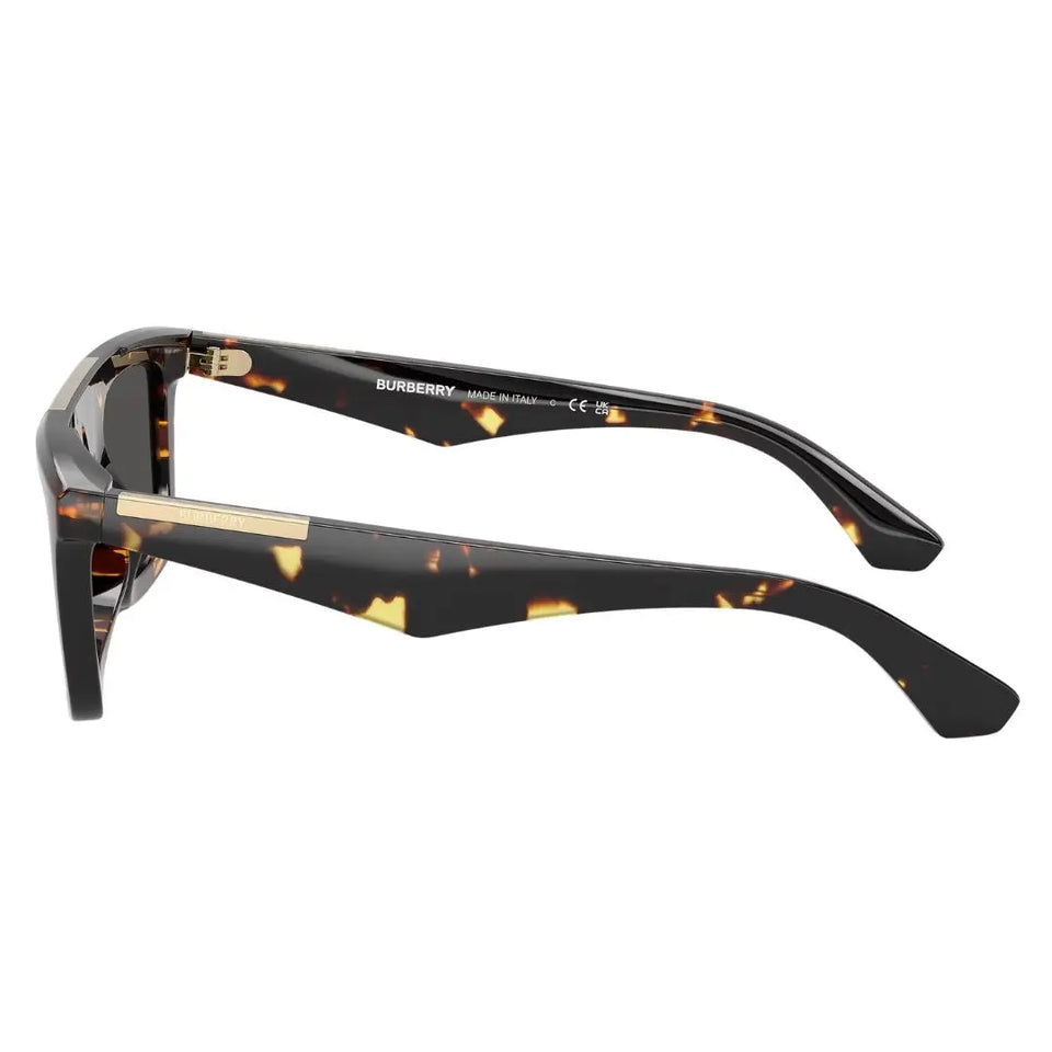 Side view of Burberry blue sunglasses showing thick temples with prominent white Burberry lettering - Gadgets Online NZ
