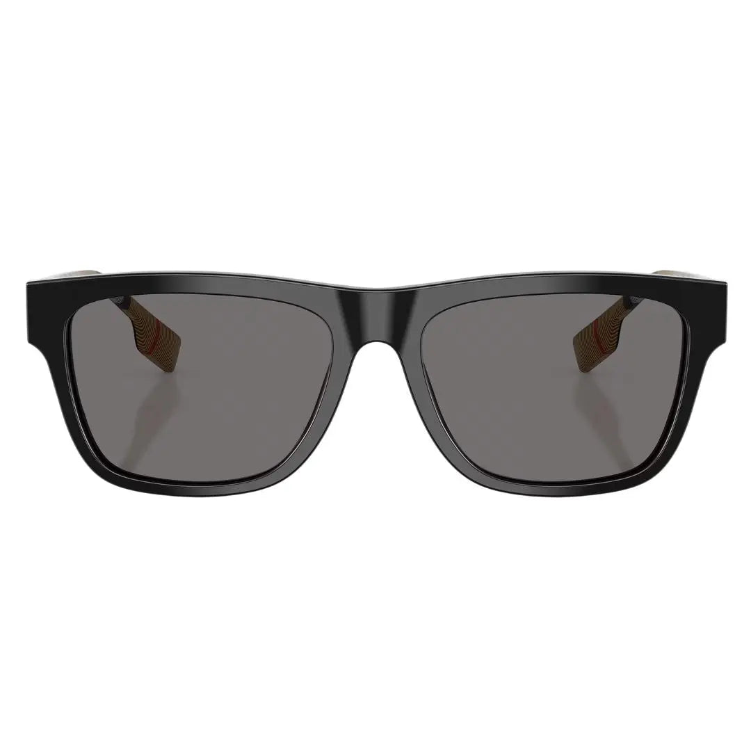 Front view of Burberry BE4293 377381 featuring a low rectangular matte blue acetate frame and grey lenses - Gadgets Online NZ