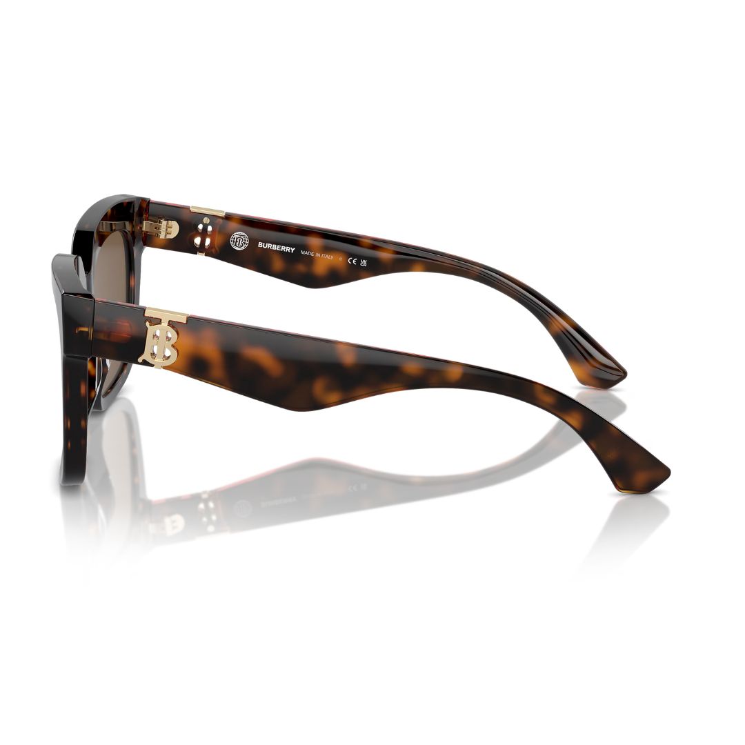 Burberry BE4419 300273 Women’s Sunglasses - Side view with gold TB logo on temple, luxury acetate frame.