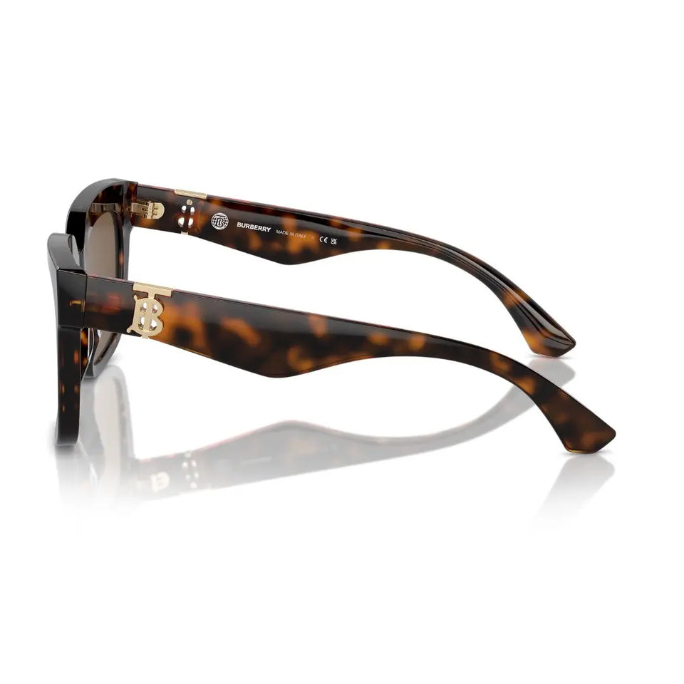 Burberry BE4419 300273 Women’s Sunglasses - Side view with gold TB logo on temple, luxury acetate frame.
