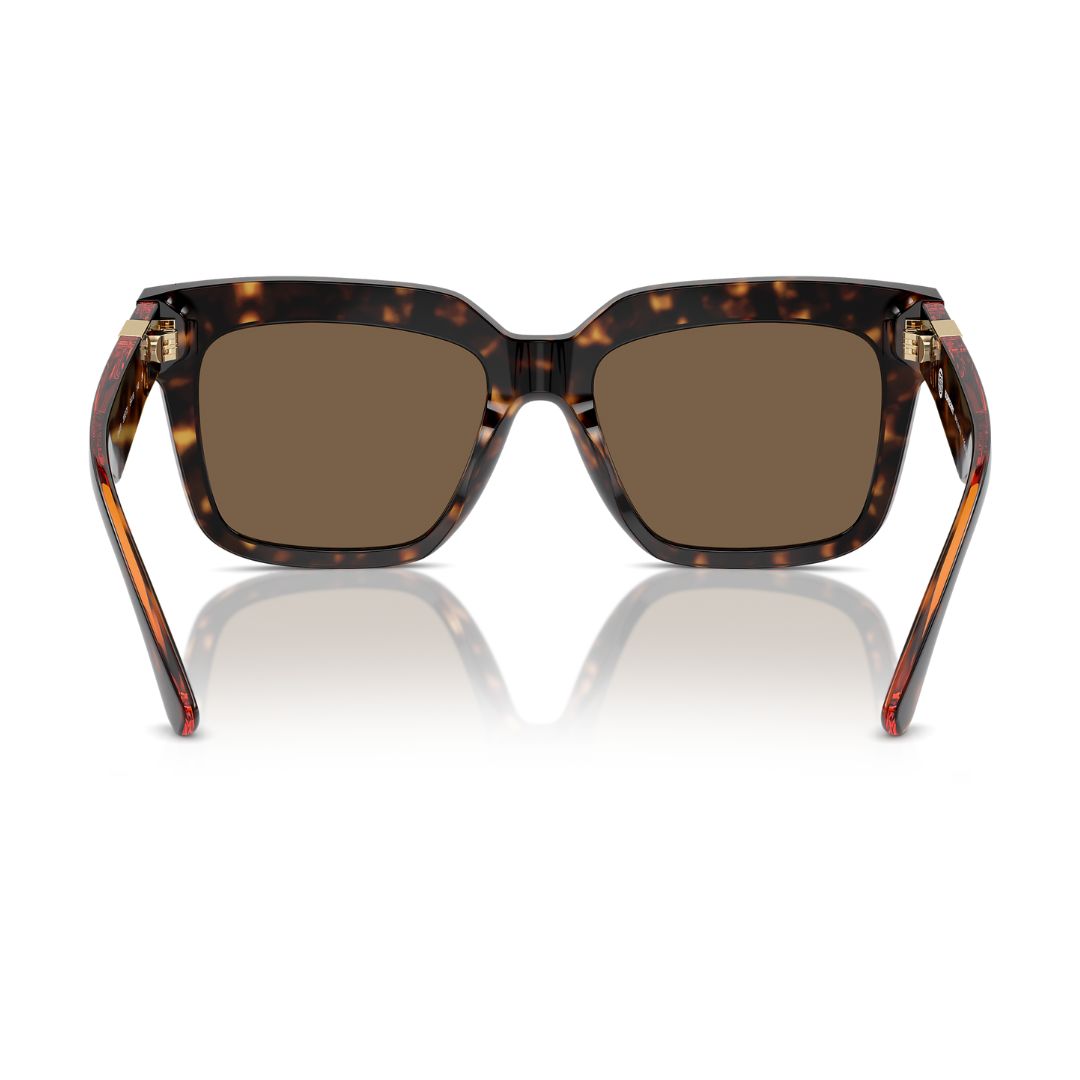 Burberry BE4419 300273 Women’s Sunglasses - Rear angle showcasing dark havana frame and solid brown lenses.