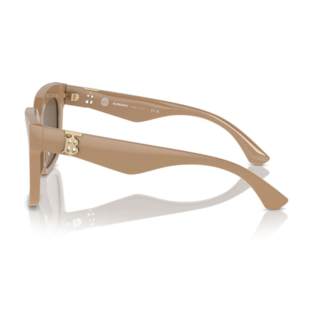 Burberry BE4419 399073 Women’s Sunglasses – Beige Acetate Frame, Gold Burberry Logo, High-Fashion Square Design