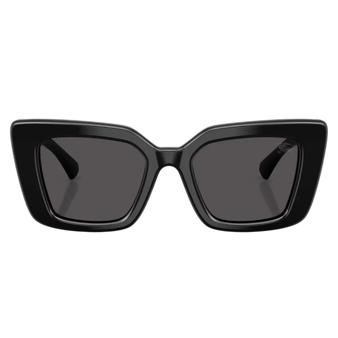 Front view of Burberry BE4476 300187 featuring a rectangular shiny black acetate frame and grey lenses - Gadgets Online NZ