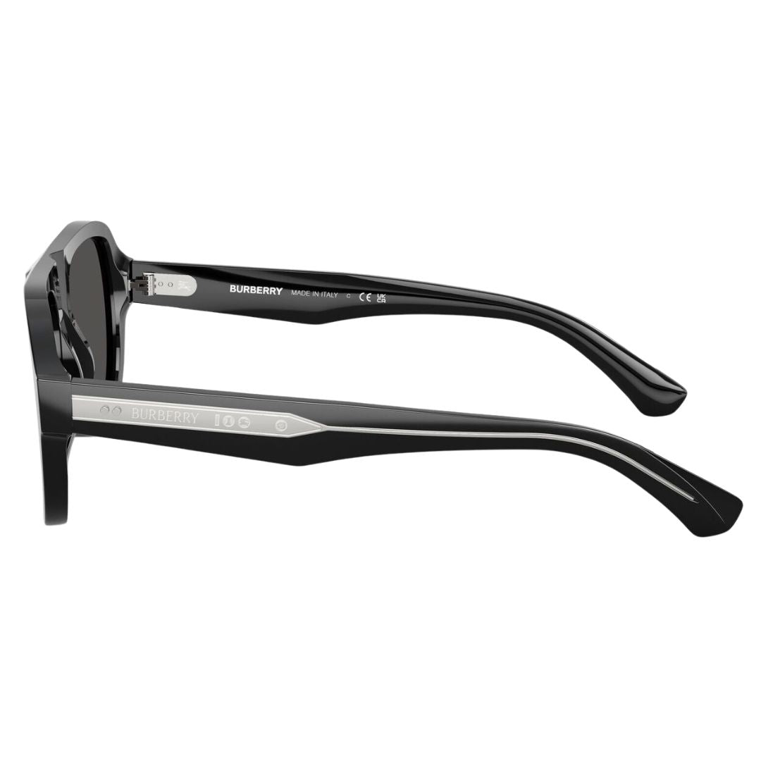 Side view of Burberry blue sunglasses showing acetate temples with signature raised silver Burberry lettering - Gadgets Online NZ