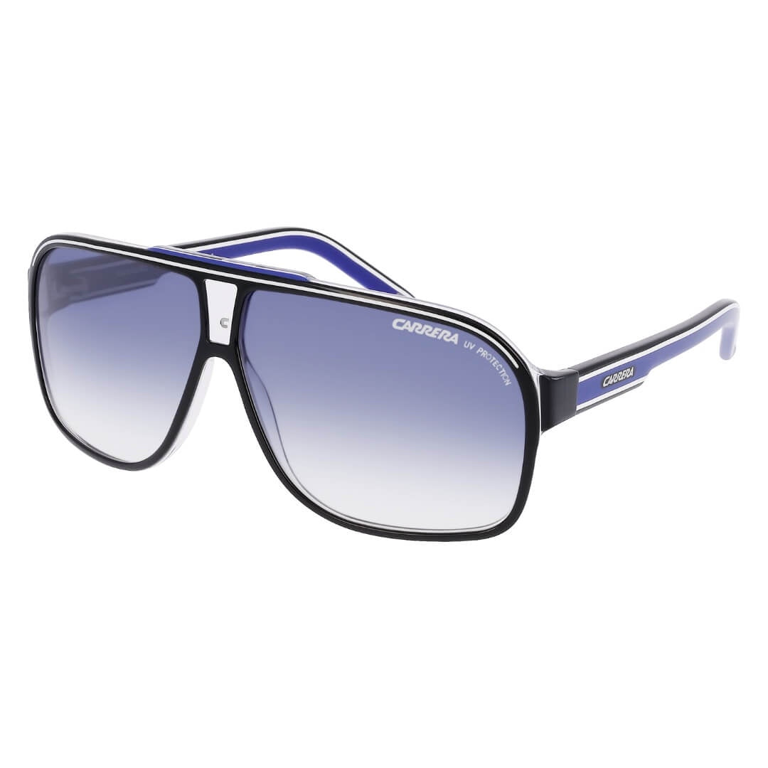 Carrera Grand Prix 2 T5C/6408 Unisex Aviator Sunglasses Front Side View - Black Crystal, Blue Gradient Lenses | Gadgets Online NZ LTD