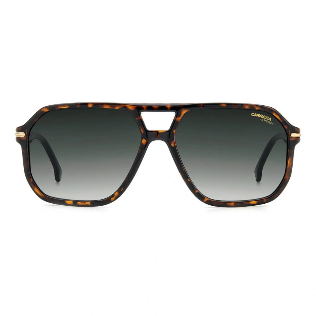 Carrera 302/S 86 599K Men's Navigator Sunglasses in Havana with Green Lens Front Open View