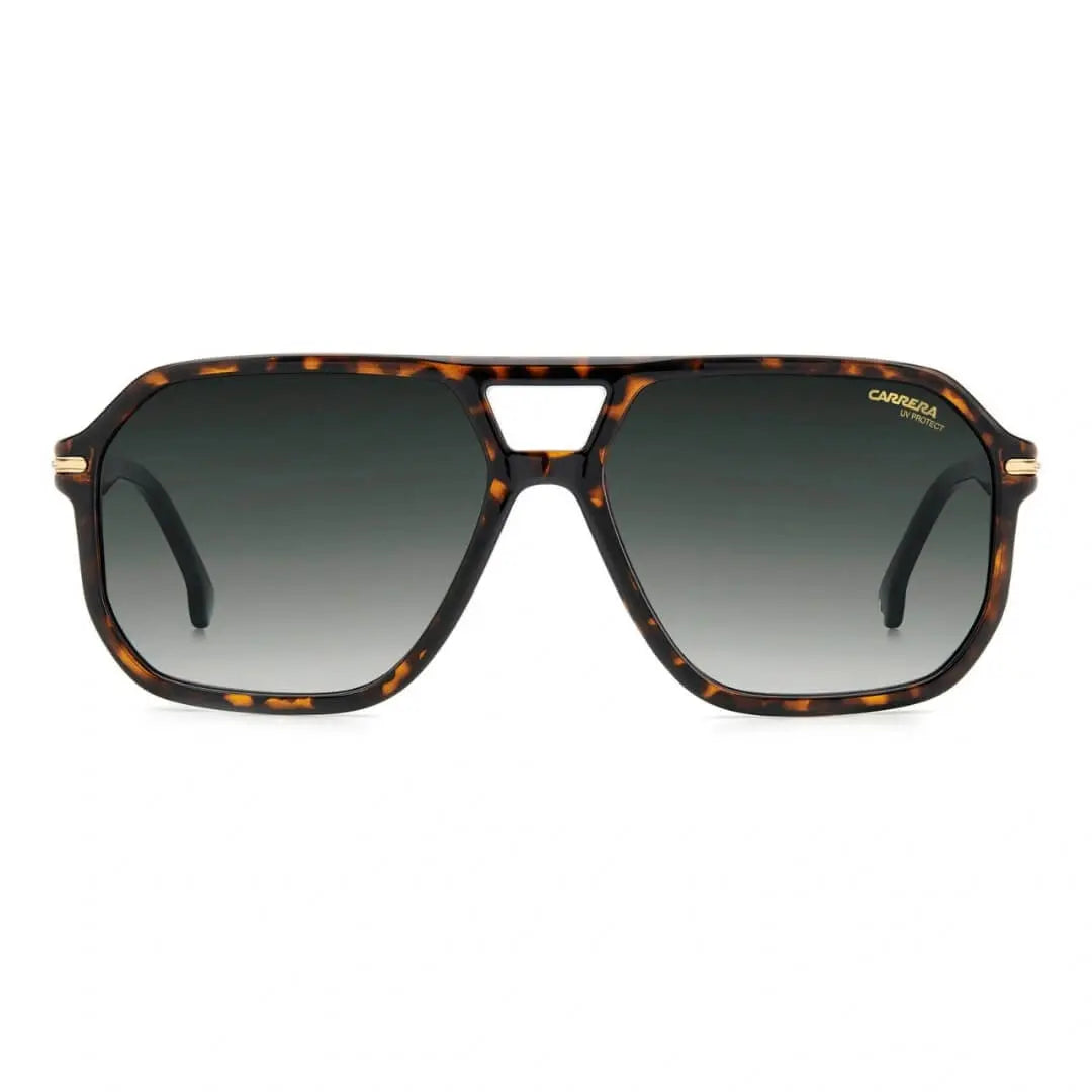 Carrera 302/S 86 599K Men's Navigator Sunglasses in Havana with Green Lens Front Open View