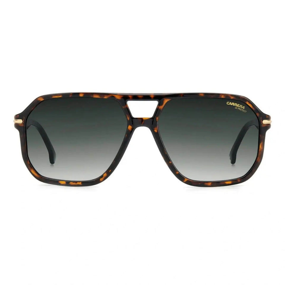 Carrera 302/S 86 599K Men's Navigator Sunglasses in Havana with Green Lens Front Open View