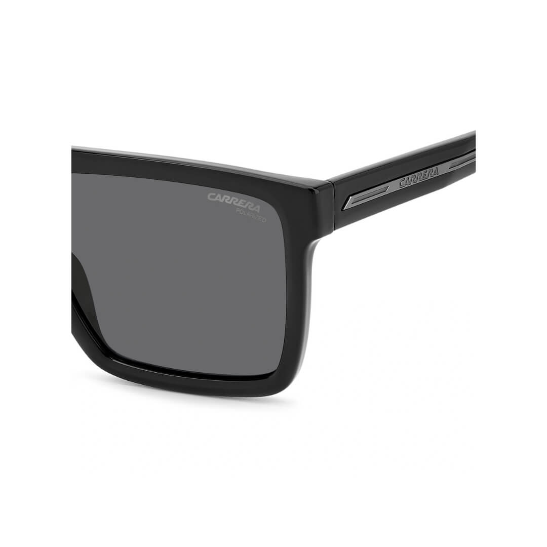 Carrera Victory C 03/S 807/58M9 Unisex Square Sunglasses - Black Frame, Polarised Grey Lenses Closeup Frame View | Gadgets Online NZ LTD