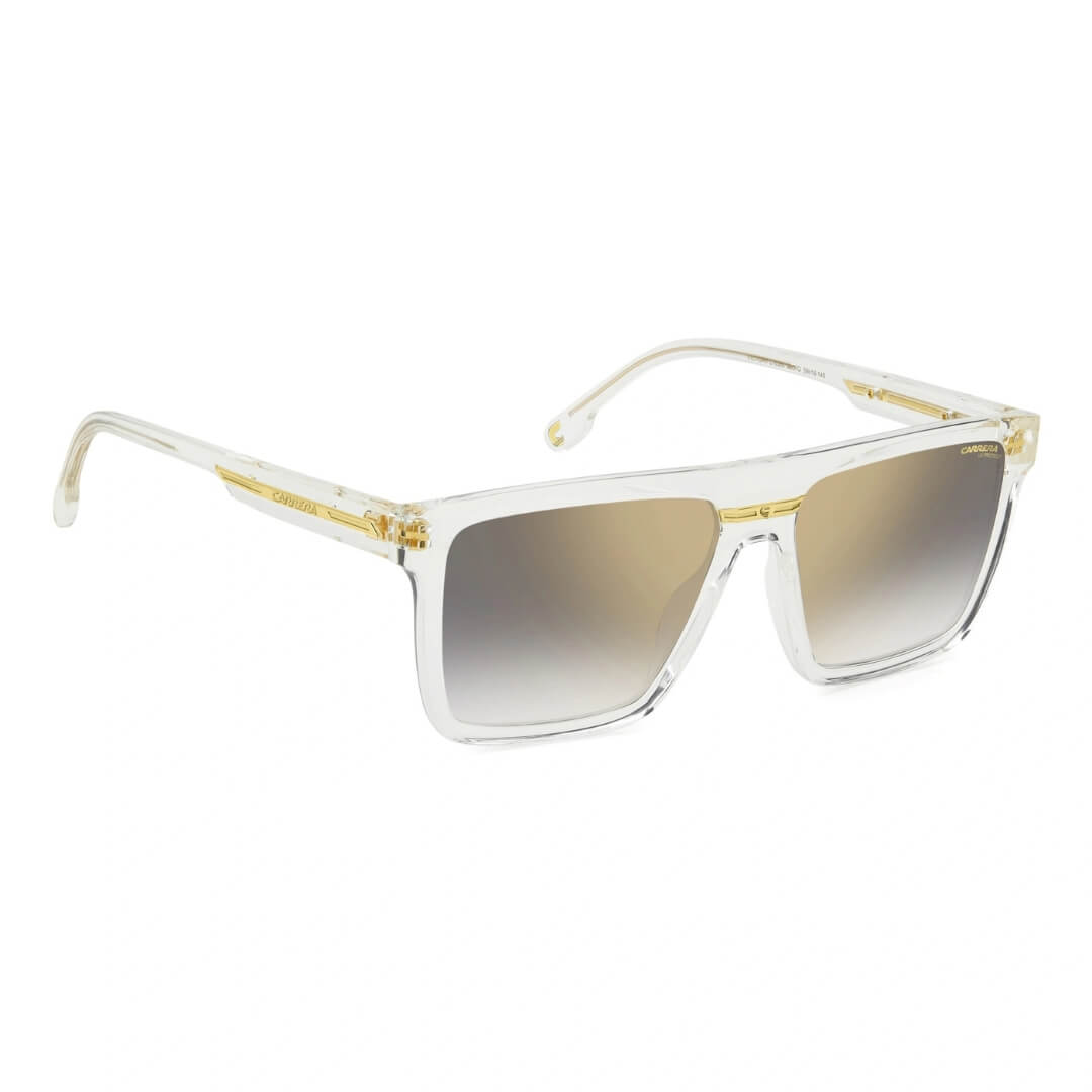 Carrera Victory C 03/S 900/58FQ Unisex Square Sunglasses Side View Left - Crystal Frame, Grey Gradient Gold Mirror Lenses | Gadgets Online NZ LTD