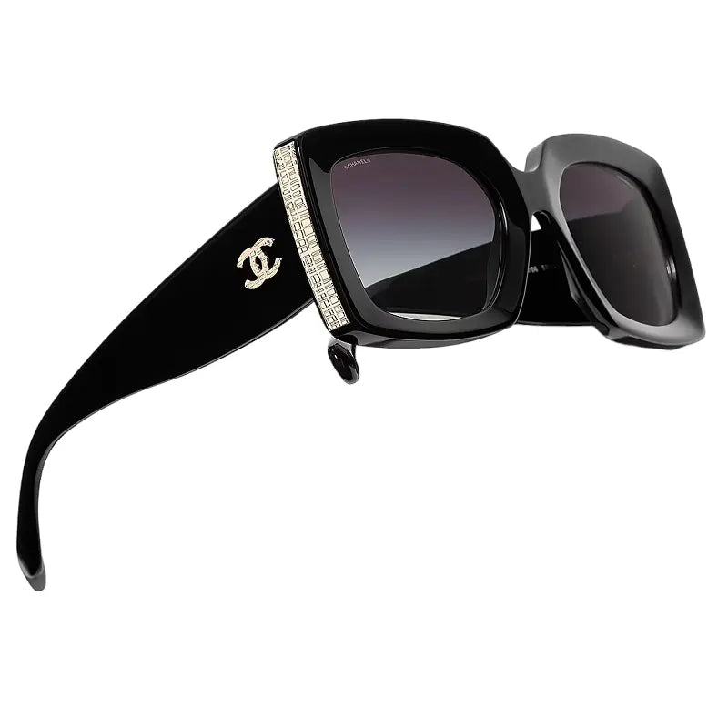Chanel CH5435 Rectangle Sunglasses for Women Black & Gold Chanel