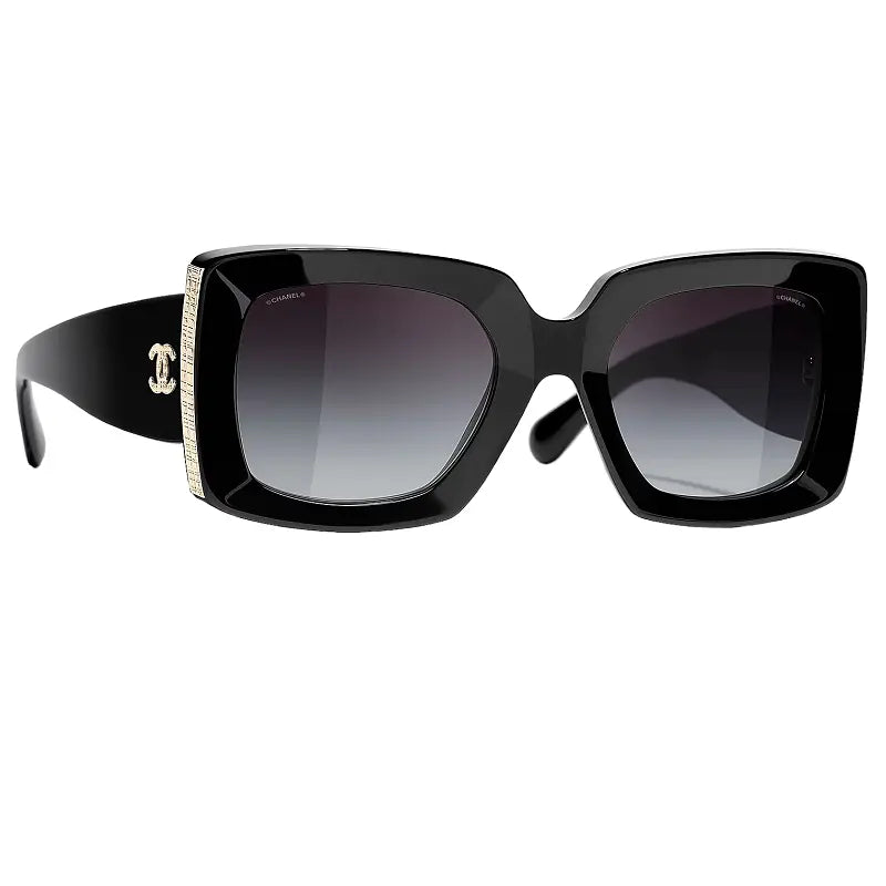 Chanel CH5435 Rectangle Sunglasses for Women Black & Gold Chanel