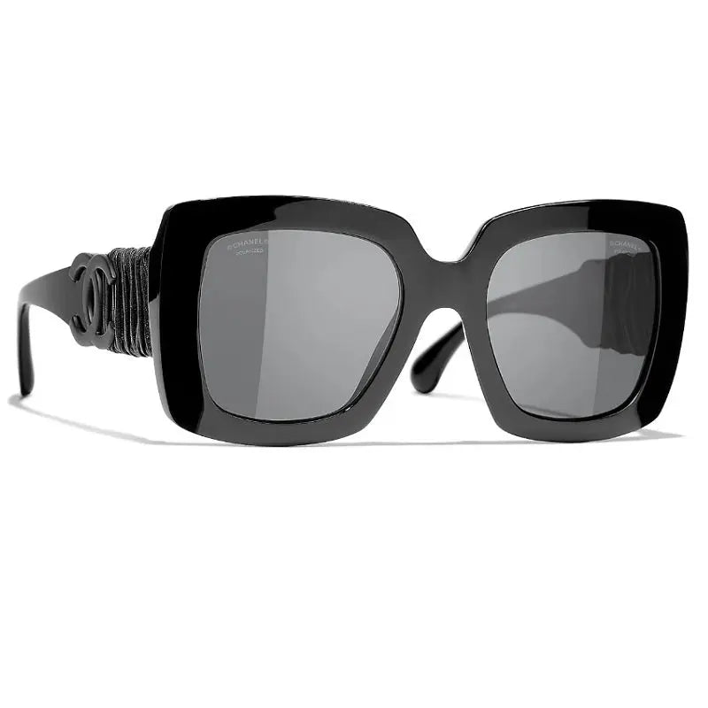 Chanel CH5474Q Square Sunglasses - Black Acetate & Calfskin Chanel