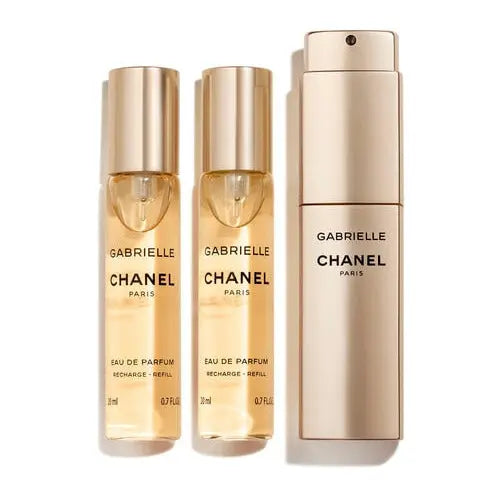 Chanel Gabrielle perfume bottles on a white background