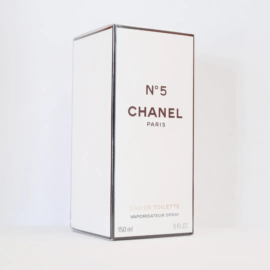 Chanel No 5 perfume box on a white background