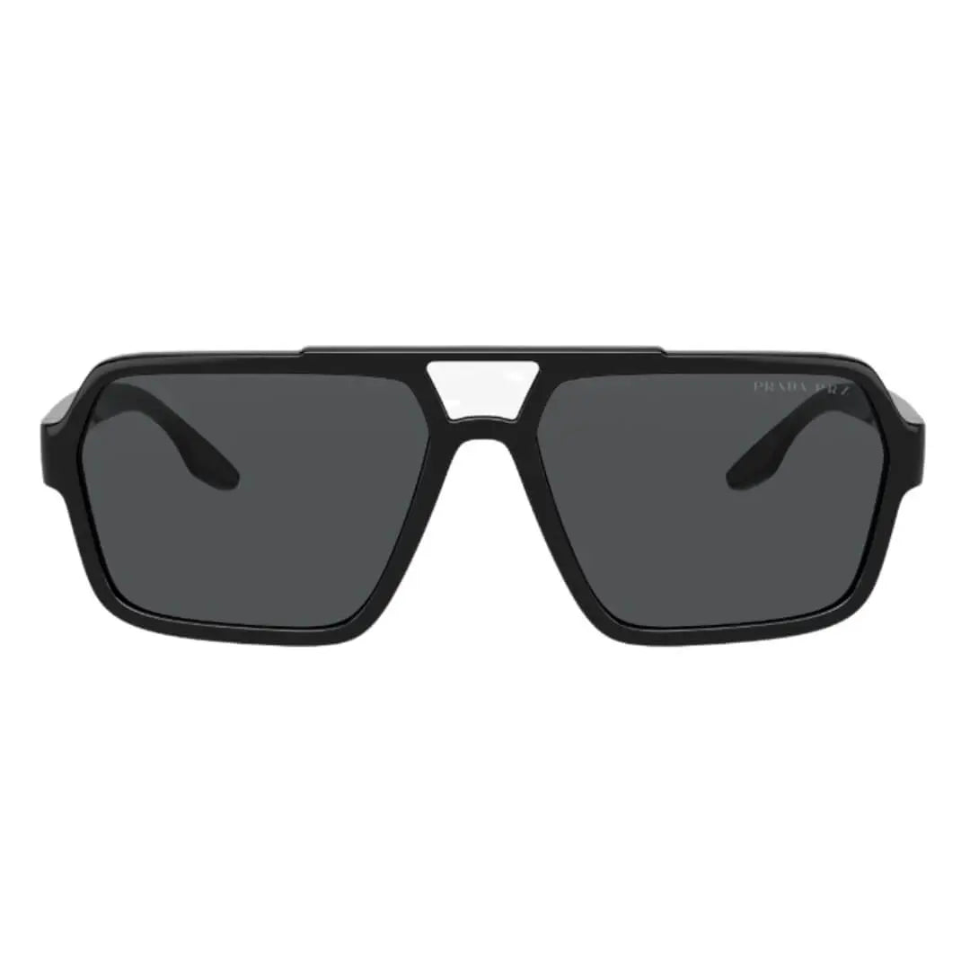 Close Up of Prada Linea Rossa PS 01XS 1AB02G Sunglasses - Black Frame Detail