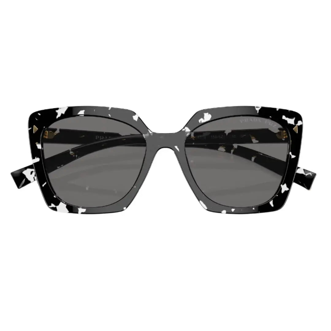 Close Up of Prada PR 23ZS 15S5Z1 Sunglasses - Black Crystal Tortoise Frame Detail