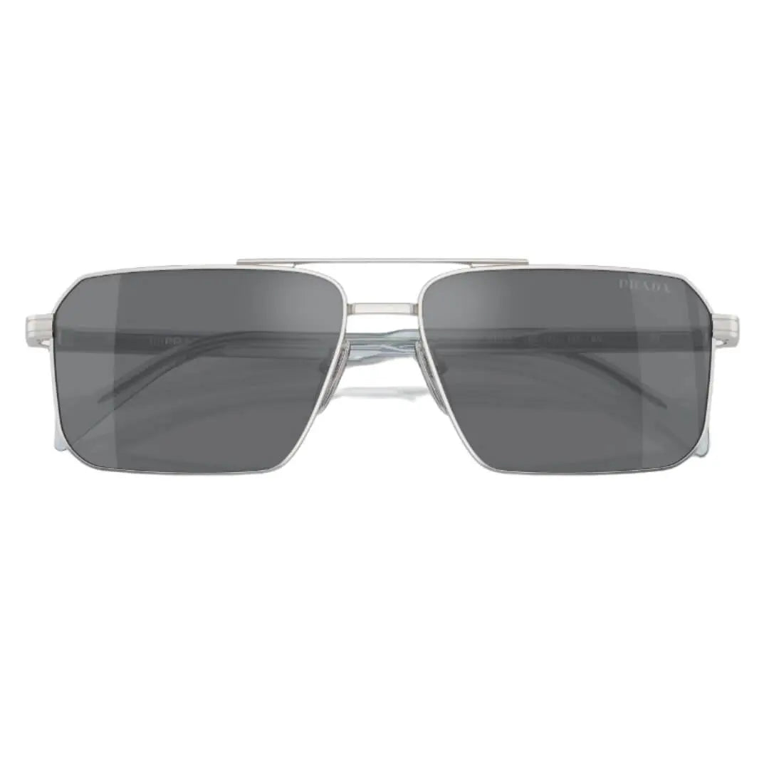 Close Up of Prada PR A57S 1BC175 Sunglasses - Silver Frame Detail