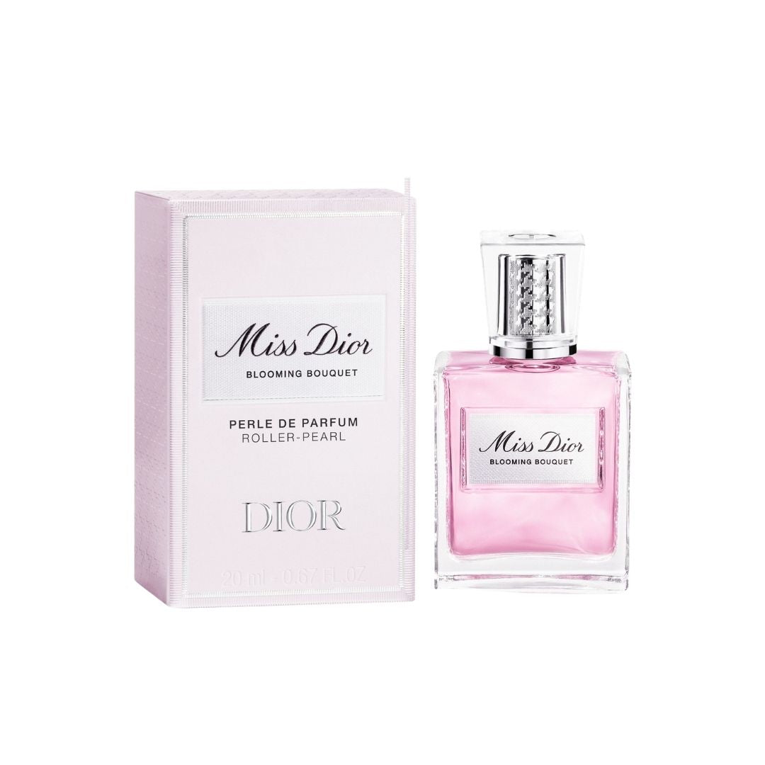 Dior Miss Dior Blooming Bouquet perfume bottle and its matching pink packaging box, shown on a clean white background.