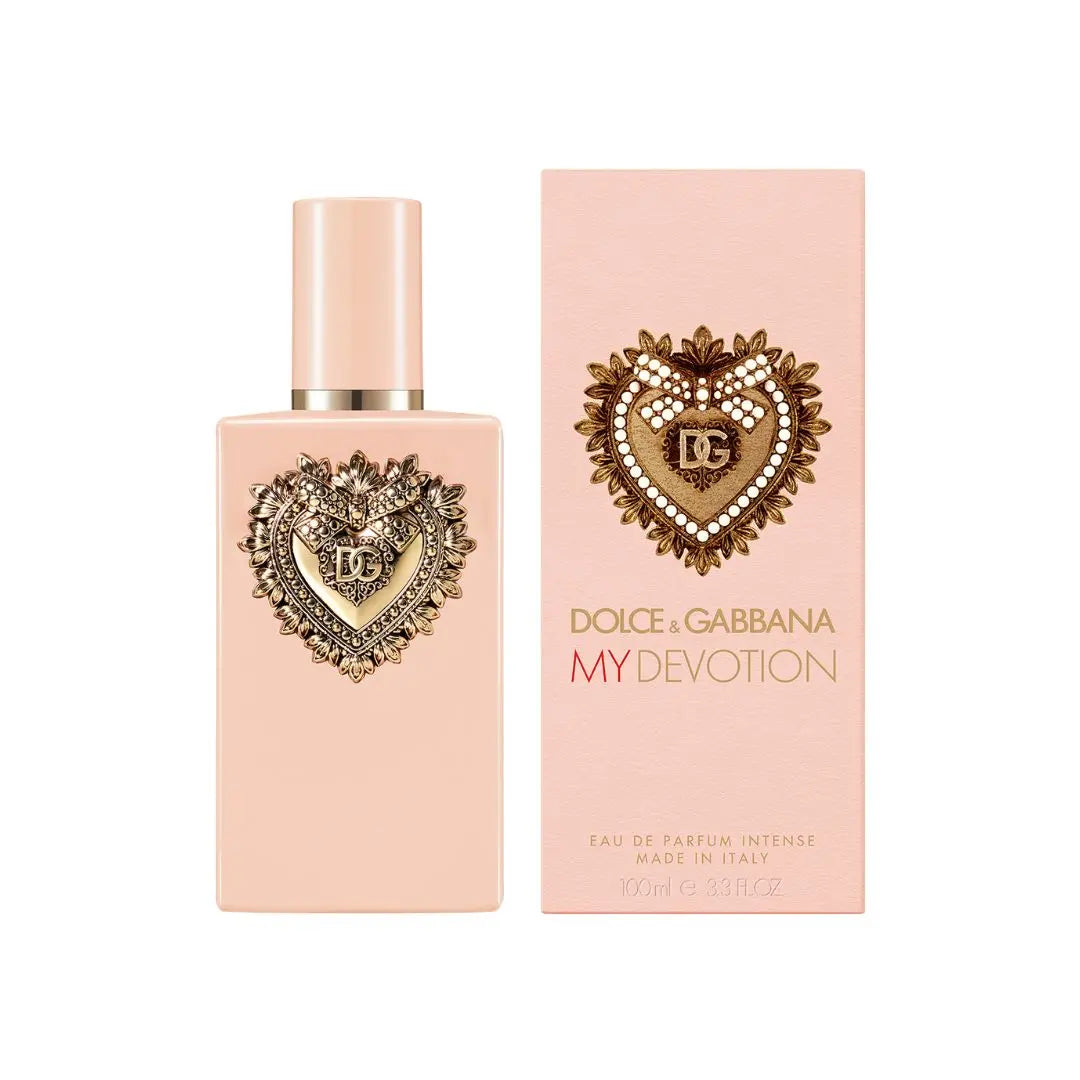 Dolce & Gabbana My Devotion EDP Intense 100ml perfume bottle and packaging on a white background
