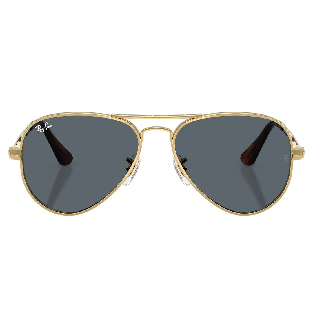 Front view of Ray-Ban Aviator Max RB3925 001/R5 featuring bold gold double bridge and blue lenses - Gadgets Online NZ