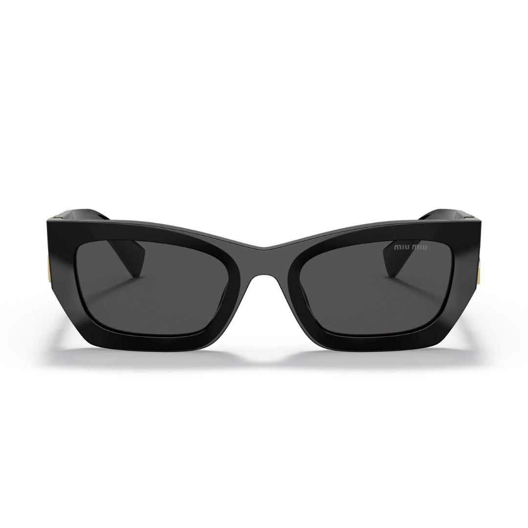 Front View: Miu Miu MU 09WS 1AB5S0 Women’s Sunglasses - Black Frame, Dark Grey Lenses, Rectangular Design