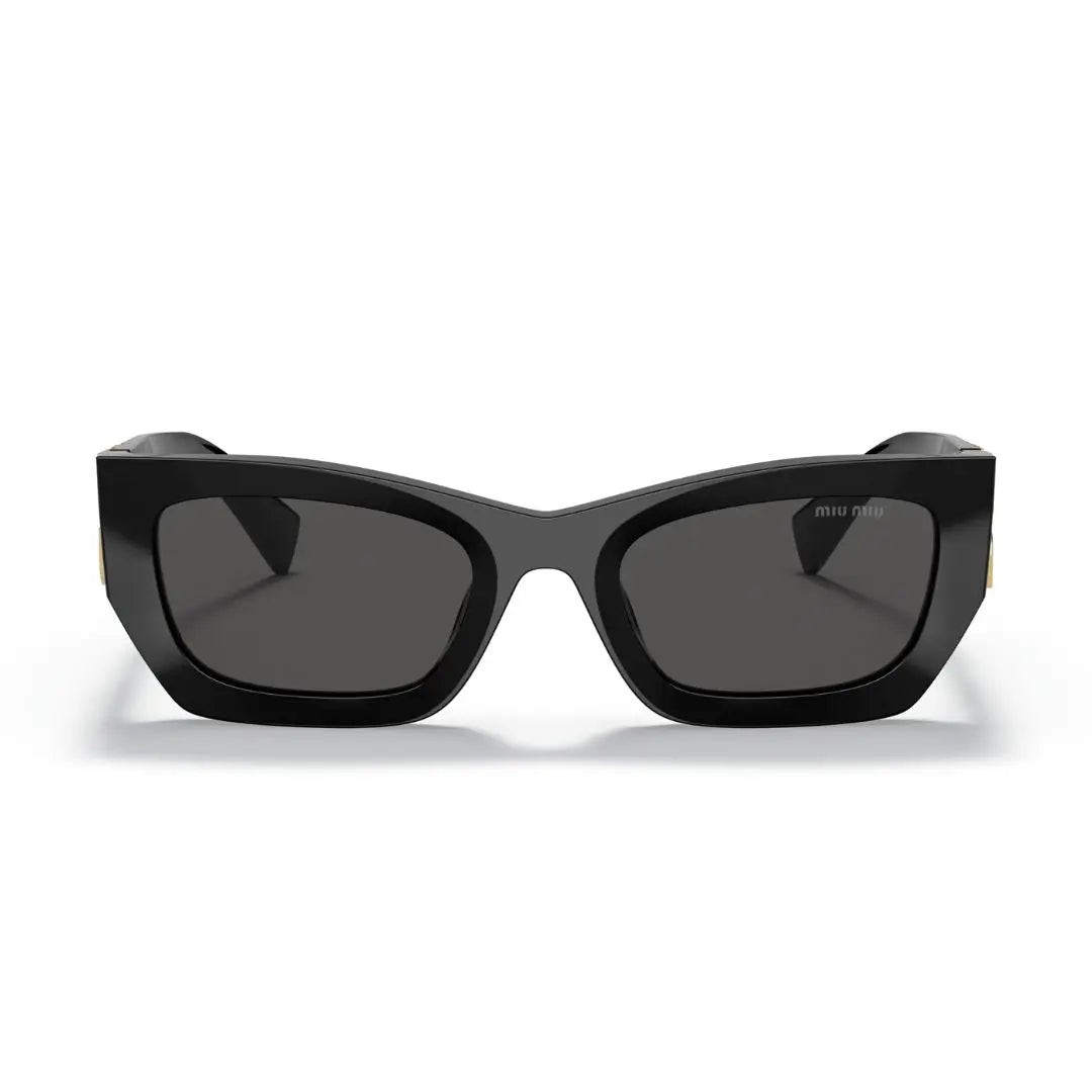 Front View: Miu Miu MU 09WS 1AB5S0 Women’s Sunglasses - Black Frame, Dark Grey Lenses, Rectangular Design