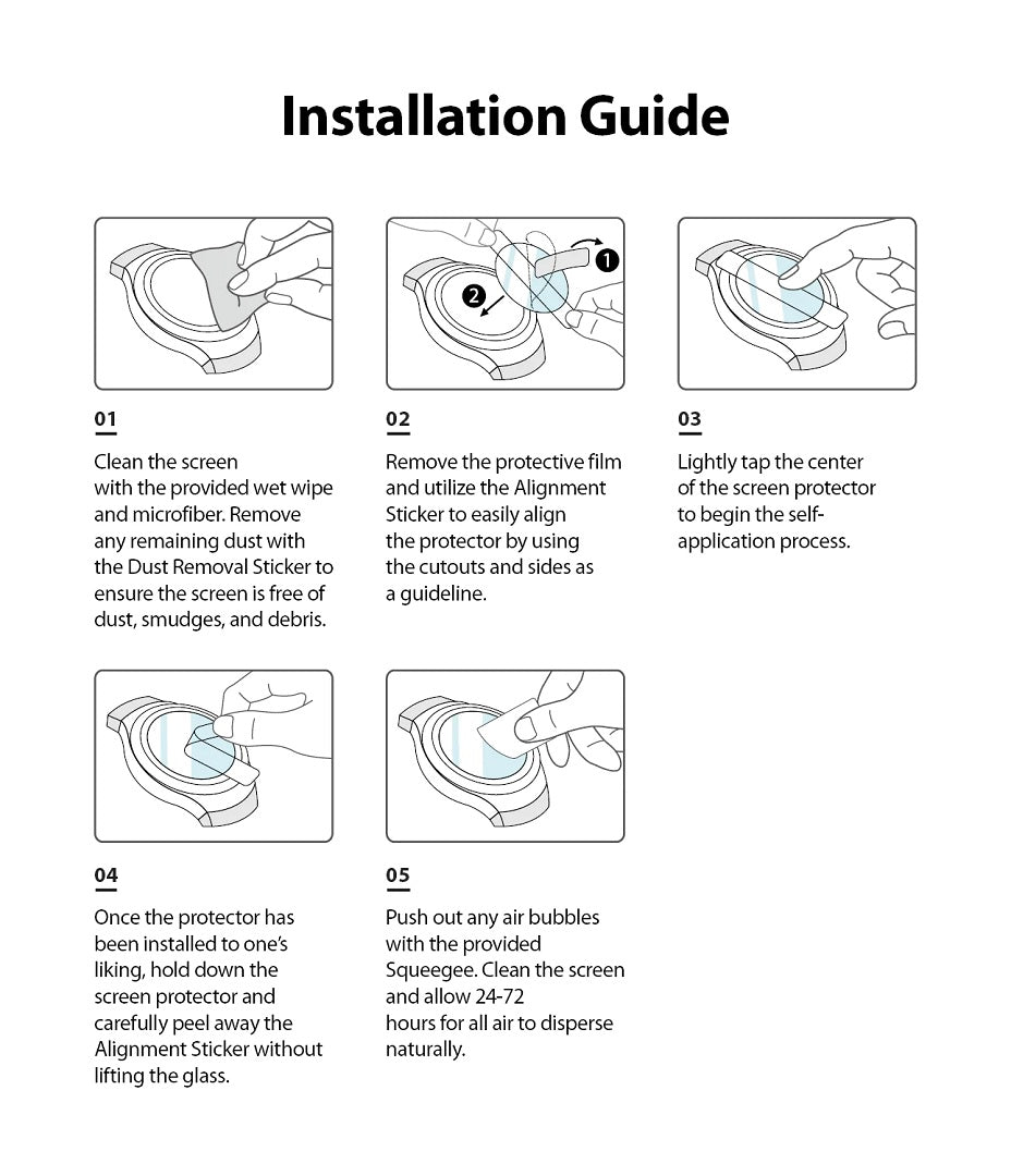 The Ringke screen protector includes an installation guide tailored for the Watch 5 44mm.