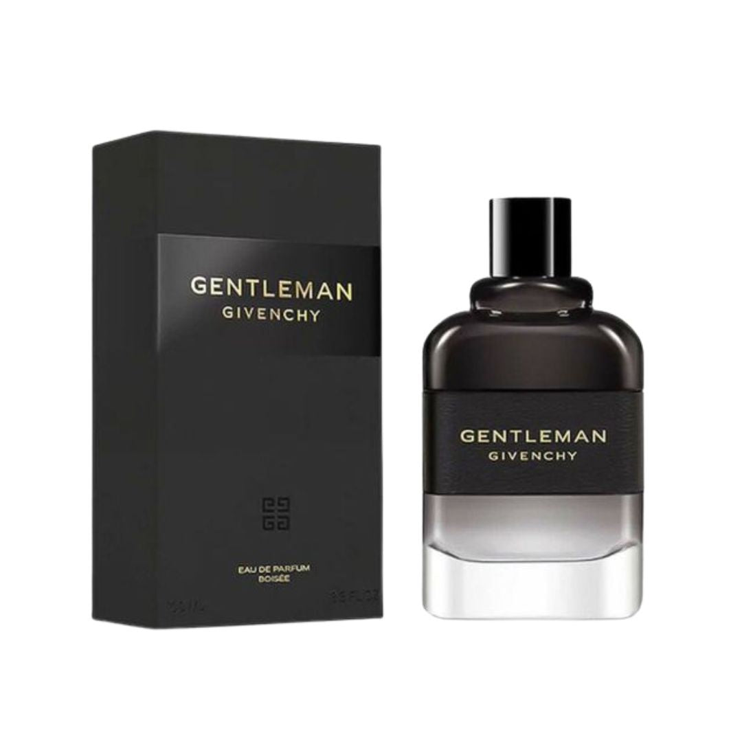 Givenchy Gentleman Boisée 100ml EDP, a sleek, wooden-toned bottle suggesting a bold, woody, and spicy masculine fragrance