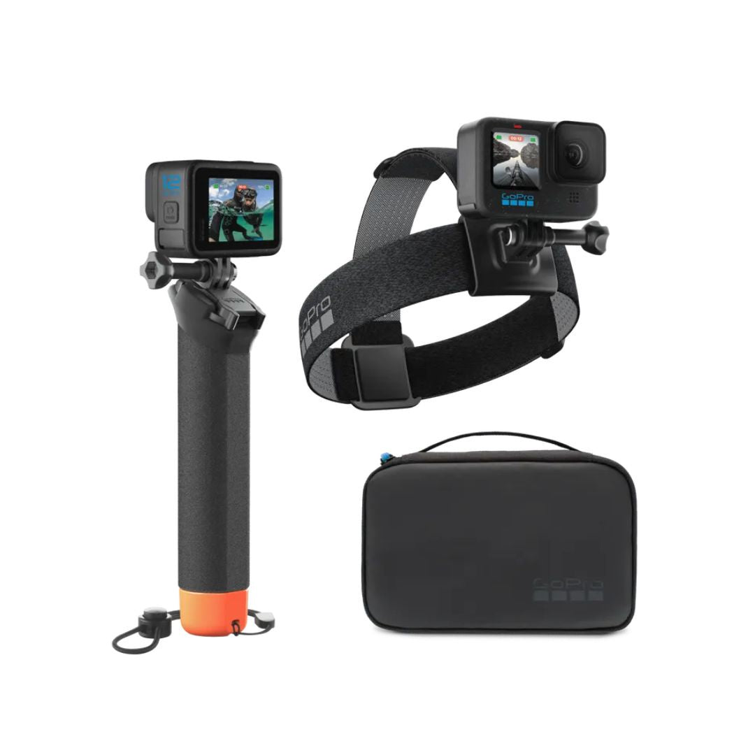GoPro Adventure Kit, including The Handler, Head Strap 2.0, and a compact case.