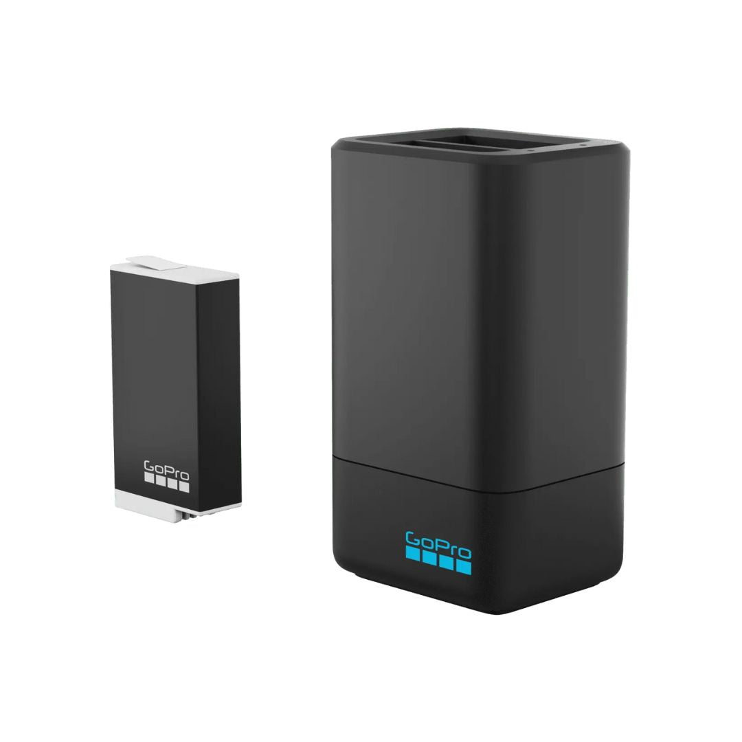 GoPro MAX Dual Battery Charger and Enduro battery kit on a white background.