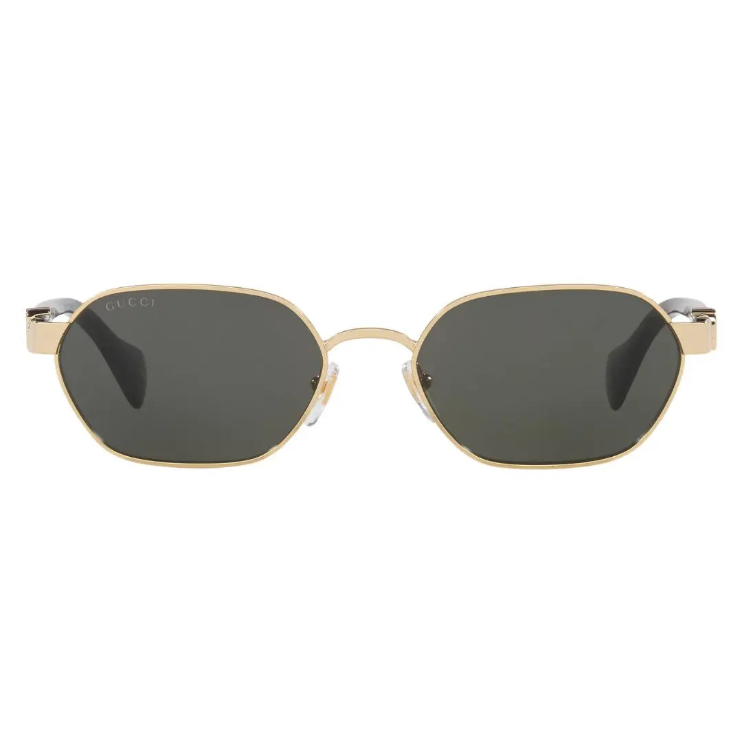 Front view of Gucci GG1593S 001 featuring a hexagonal gold metal frame and dark grey lenses - Gadgets Online NZ