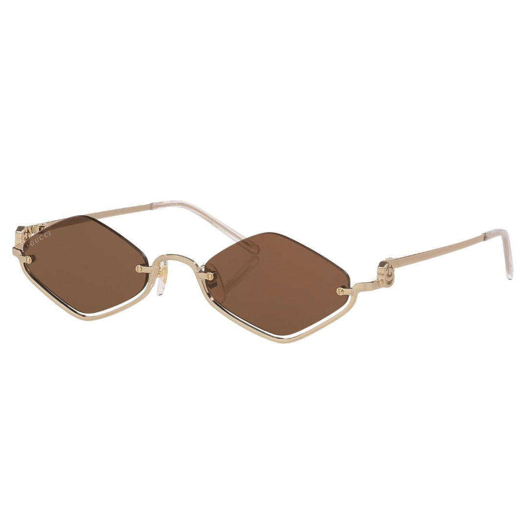Gucci GG1604S 002 rimless diamond sunglasses in gold metal with brown lenses and Interlocking G detail - Gadgets Online NZ