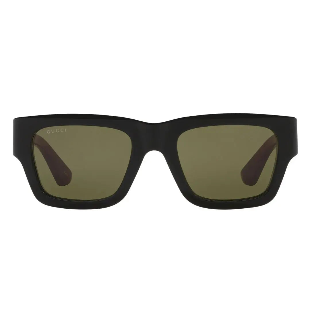 Front view of Gucci GG1668S 003 featuring a bold rectangular black acetate frame and olive lenses - Gadgets Online NZ