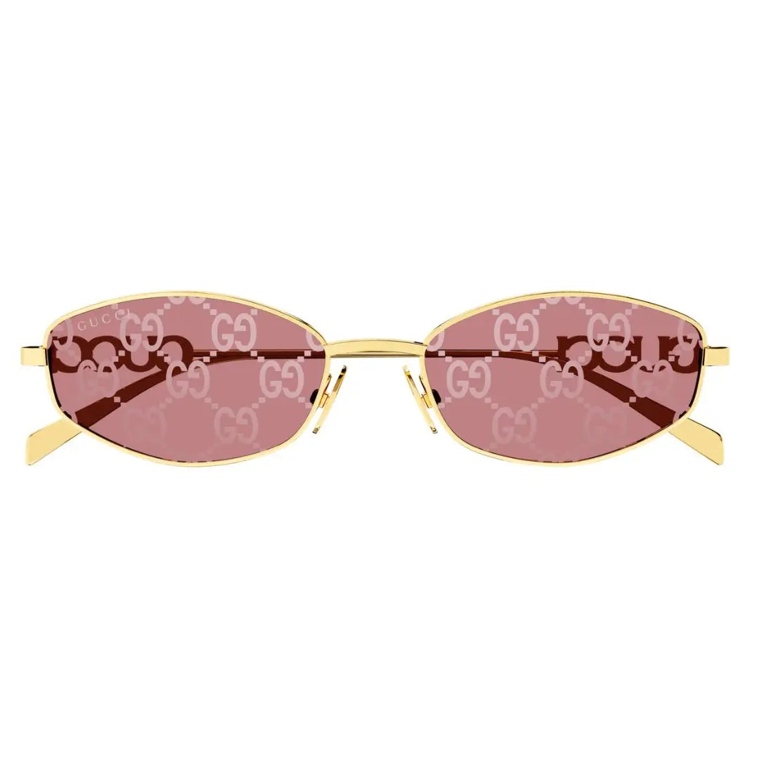 Front view of Gucci GG1802S 002 featuring an oval gold metal frame and red silver mirrored lenses - Gadgets Online NZ