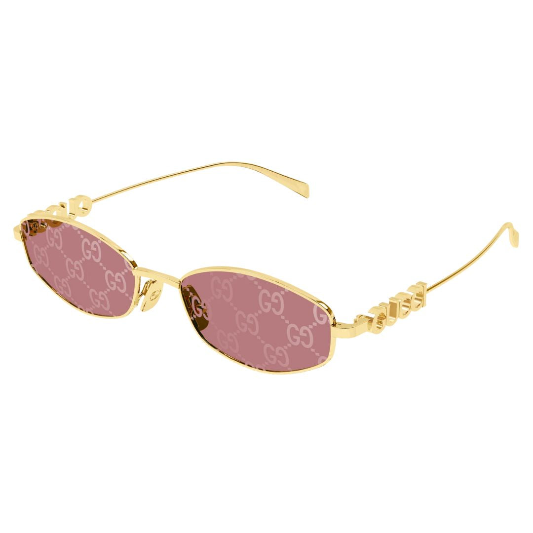 Gucci GG1802S 002 gold sunglasses with red Guccissima mirrored lenses and cut-out logo temples - Gadgets Online NZ