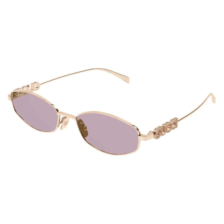 Gucci GG1802S 003 sunglasses in gold metal with solid light blue lenses and cut-out Gucci logo temples - Gadgets Online NZ
