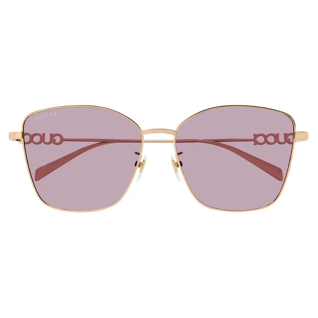Front view of Gucci GG1805SA 003 featuring a large butterfly rose gold metal frame and violet lenses - Gadgets Online NZ