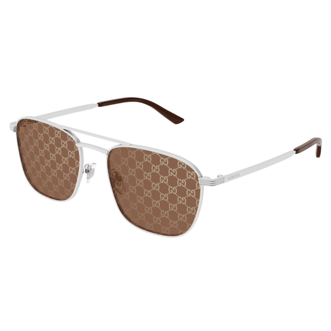 Gucci GG1881S 004 navigator sunglasses in matte silver with brown Guccissima logo lenses - Gadgets Online NZ