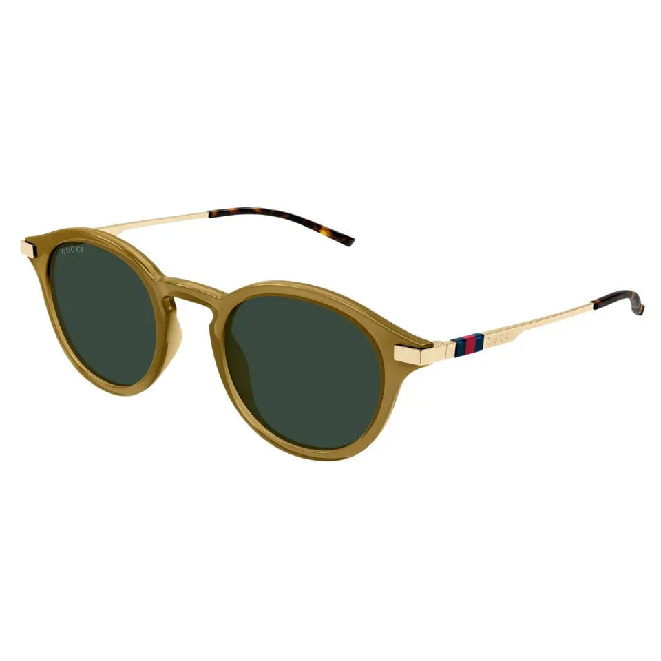 Gucci GG1890S 003 sunglasses in yellow gold olive with green lenses and signature web stripe - Gadgets Online NZ